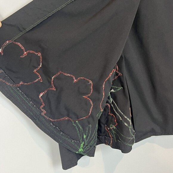 Emily Just Emily 1960s Wrap Skirt Black Red Appliqued Flowers Size Small Vtg - Picture 11 of 13